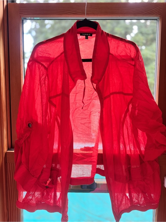 torrid Jackets & Blazers - Torrid Bright Red Sheer Open Cardigan